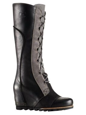 Rare SOREL Women's “Cate The Great” Black and Gray Lace-Up Wedge Boot